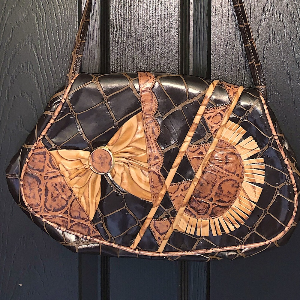 Vintage REEM Brown Patchwork Genuine Leather Shoulder Bag Purse Made in U.S.A.